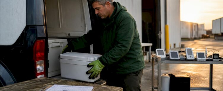 Delivery worker loading refrigerated shipment in Alabama