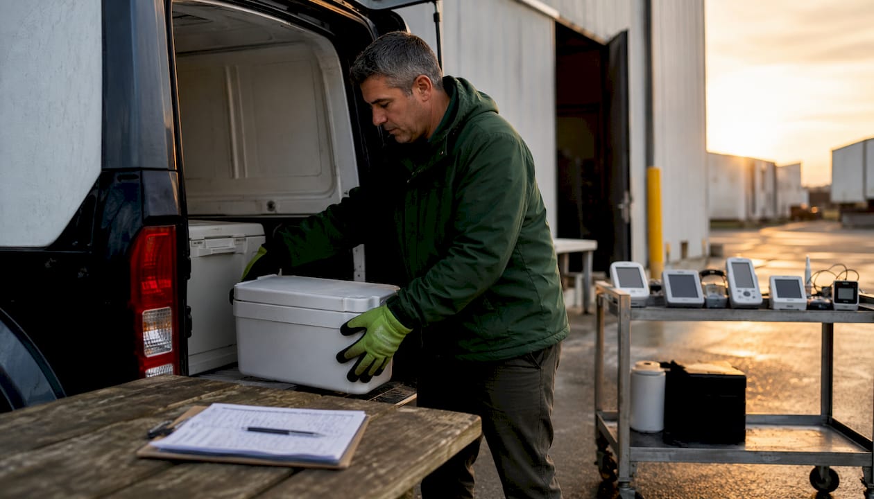 Delivery worker loading refrigerated shipment in Alabama